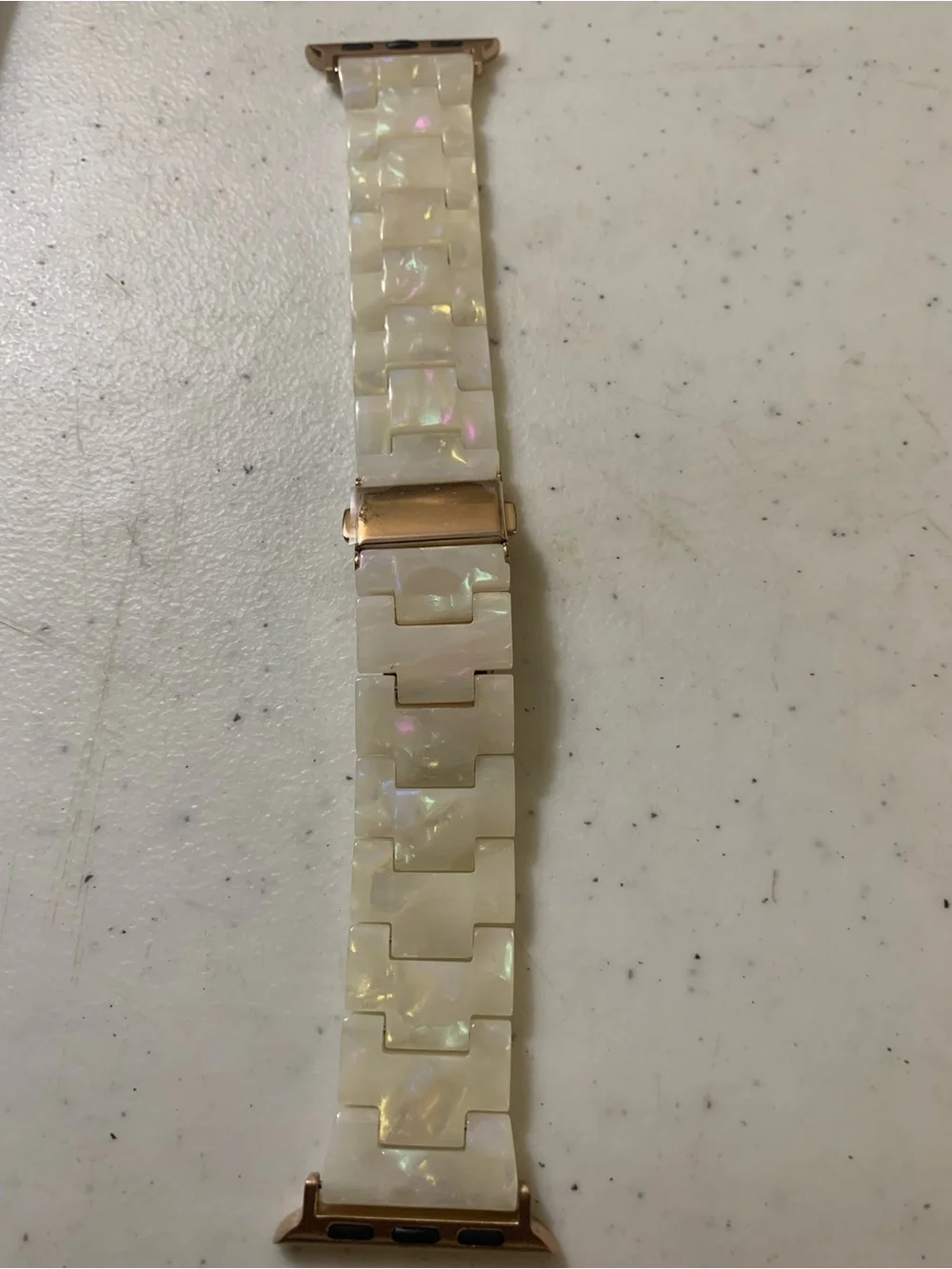 2-Apple Pearlescent White Resin Link Watch Bands Rose Gold Hardware - 38/40/41mm